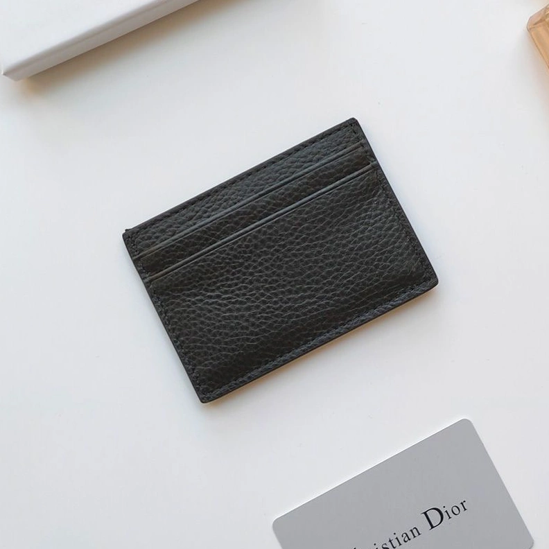 GoodFit 2507 Dior Card Holder Grained Calfskin With D Icon Signature Black