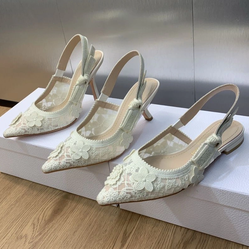GoodFit 2592 J'Adior Slingback Pumps Women 3D D-lace Motif Transparent Mesh White