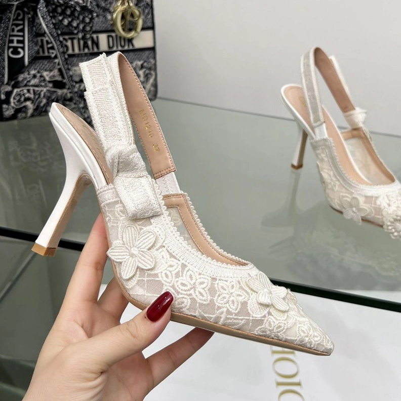 GoodFit 2592 J'Adior Slingback Pumps Women 3D D-lace Motif Transparent Mesh White