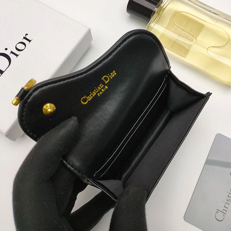 GoodFit 2868 Dior Saddle Bloom Card Holder In Goatskin Black