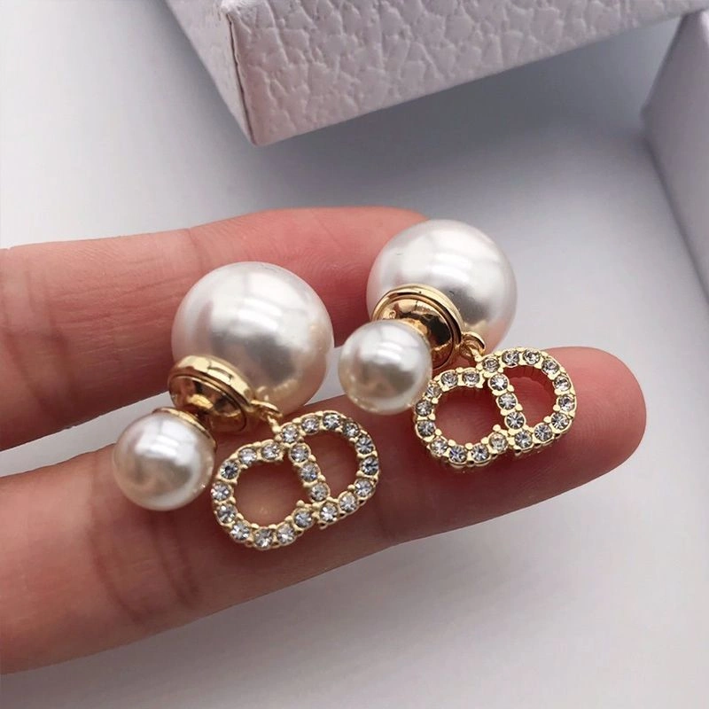 GoodFit 290 Dior Tribales Earrings Antique CD, White Resin Pearls and White Crystals Gold