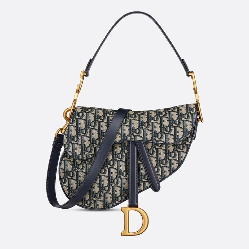 GoodFit 4957 Dior Saddle Bag with Strap In Oblique Motif Canvas Blue
