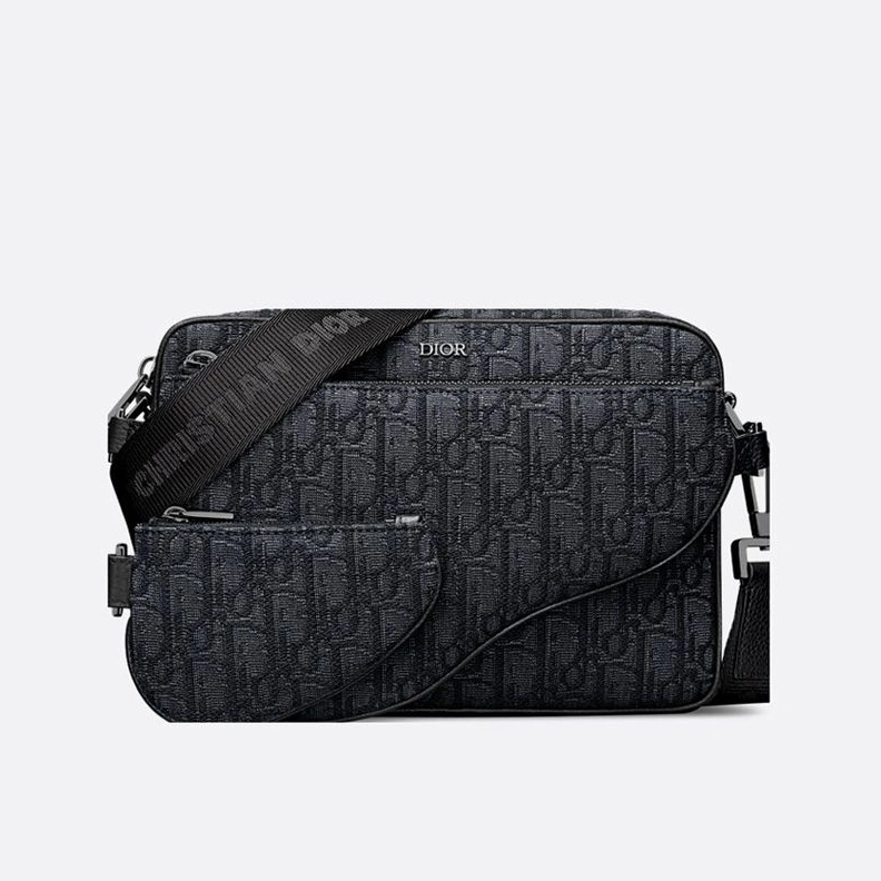 GoodFit 5405 Dior Saddle Triple Pouch In Oblique Motif Canvas Black