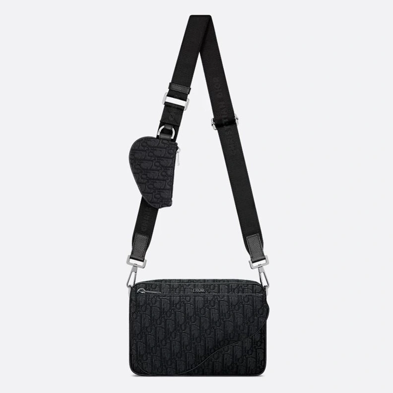 GoodFit 5405 Dior Saddle Triple Pouch In Oblique Motif Canvas Black