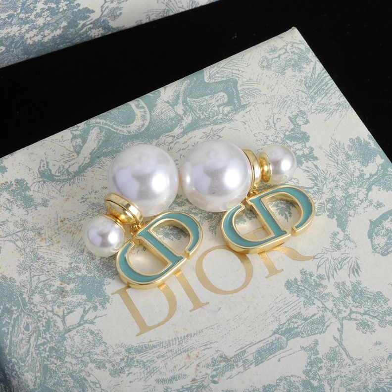 GoodFit 5881 Dior Tribales Earrings Metal, Pearls and Lacquer Gold Green