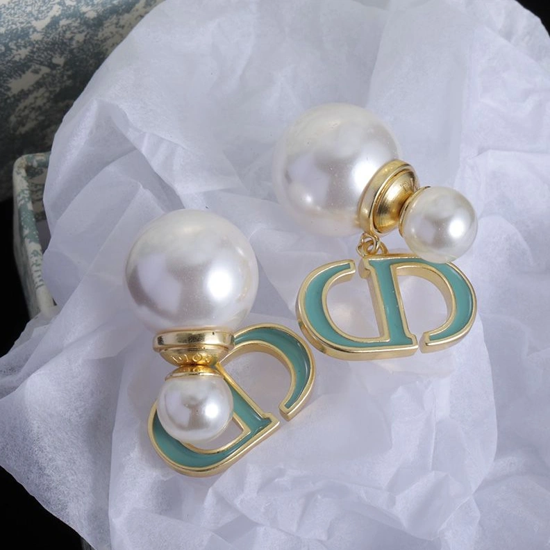 GoodFit 5881 Dior Tribales Earrings Metal, Pearls and Lacquer Gold Green