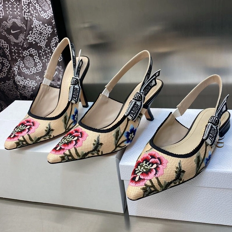 GoodFit 6305 J'Adior Slingback Pumps Women Petites Fleurs Motif Canvas Khaki