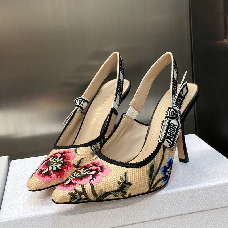 GoodFit 6305 J'Adior Slingback Pumps Women Petites Fleurs Motif Canvas Khaki
