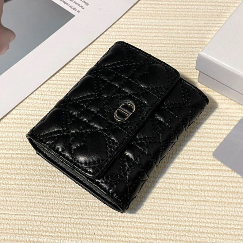 GoodFit 6353 Dior Flap Card Holder Cannage Lambskin Black