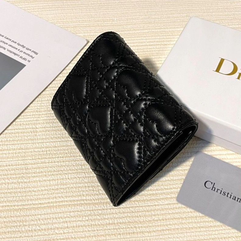 GoodFit 6353 Dior Flap Card Holder Cannage Lambskin Black
