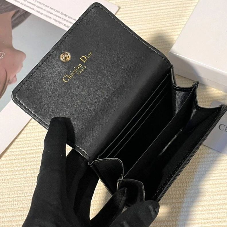 GoodFit 6353 Dior Flap Card Holder Cannage Lambskin Black
