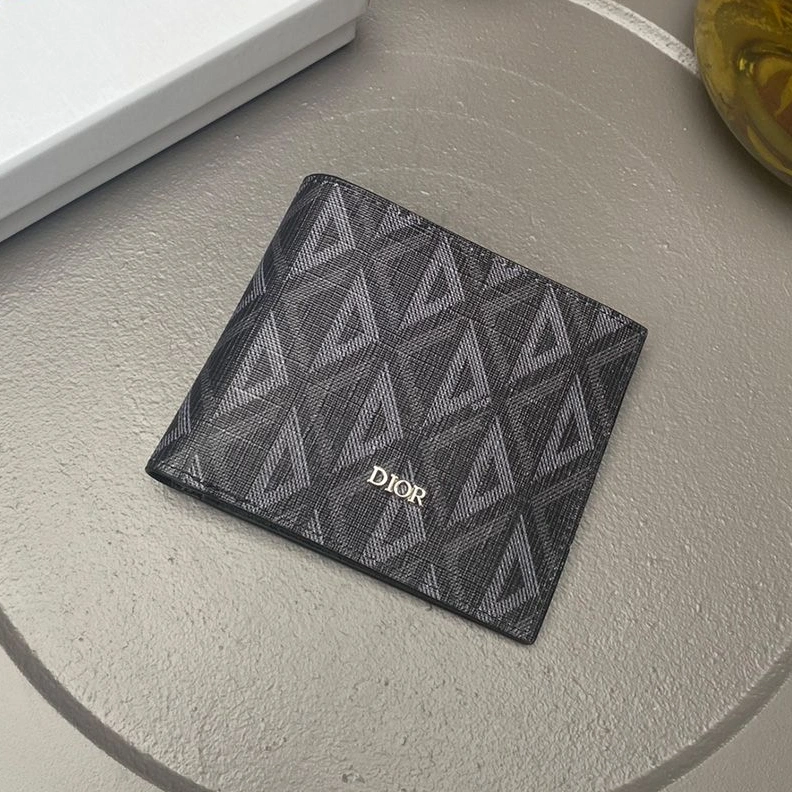 GoodFit 648 Dior Bi-Fold Card Holder CD Diamond Motif Canvas Black