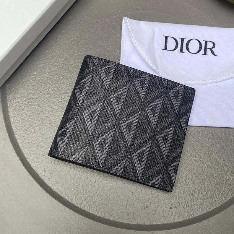 GoodFit 648 Dior Bi-Fold Card Holder CD Diamond Motif Canvas Black