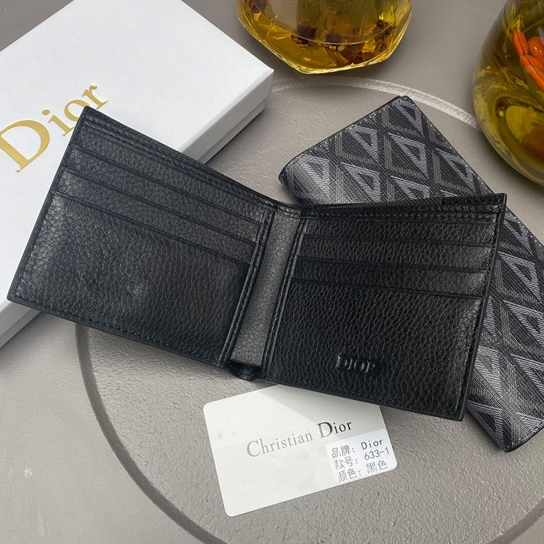 GoodFit 648 Dior Bi-Fold Card Holder CD Diamond Motif Canvas Black