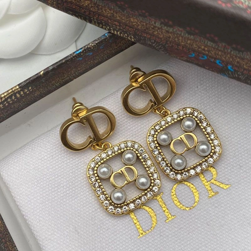 GoodFit 768 Dior Tribales Earrings Gold-finish Metal, White Resin Pearls And White Crystals Gold