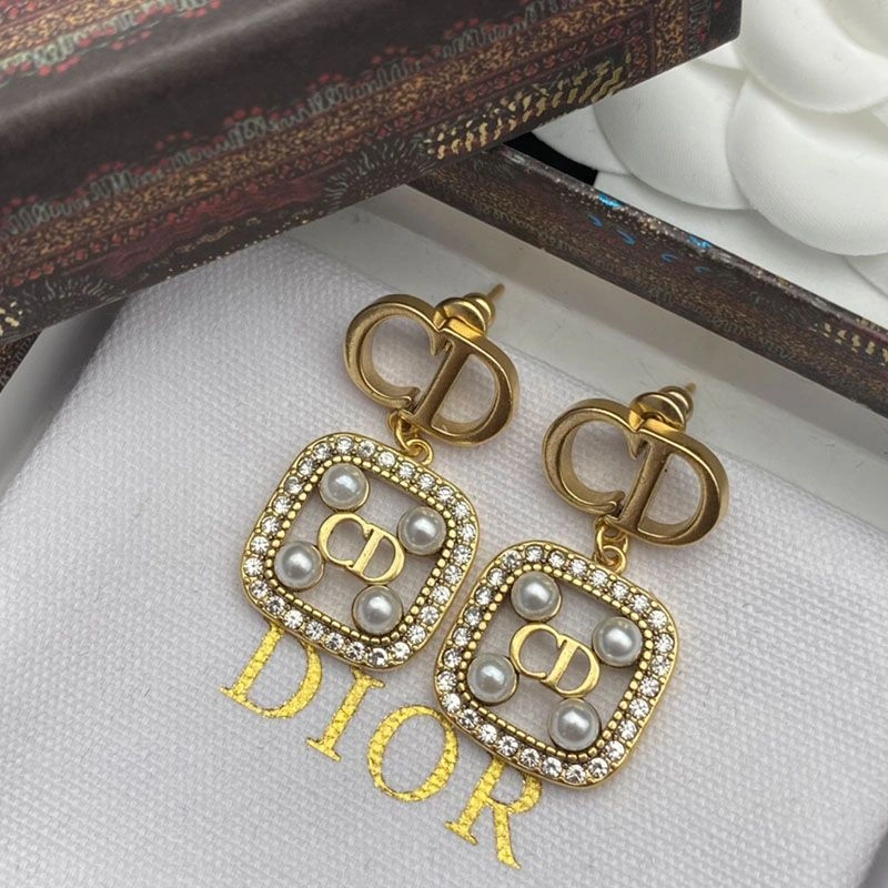 GoodFit 768 Dior Tribales Earrings Gold-finish Metal, White Resin Pearls And White Crystals Gold