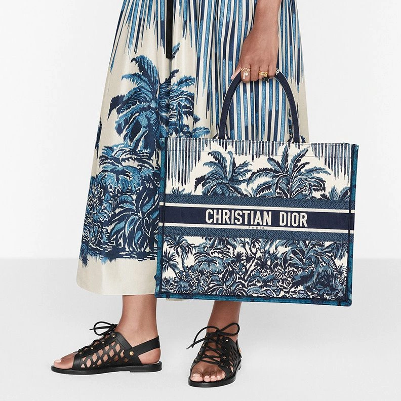 GoodFit 8029 Dior Book Tote Palms Motif Canvas Blue