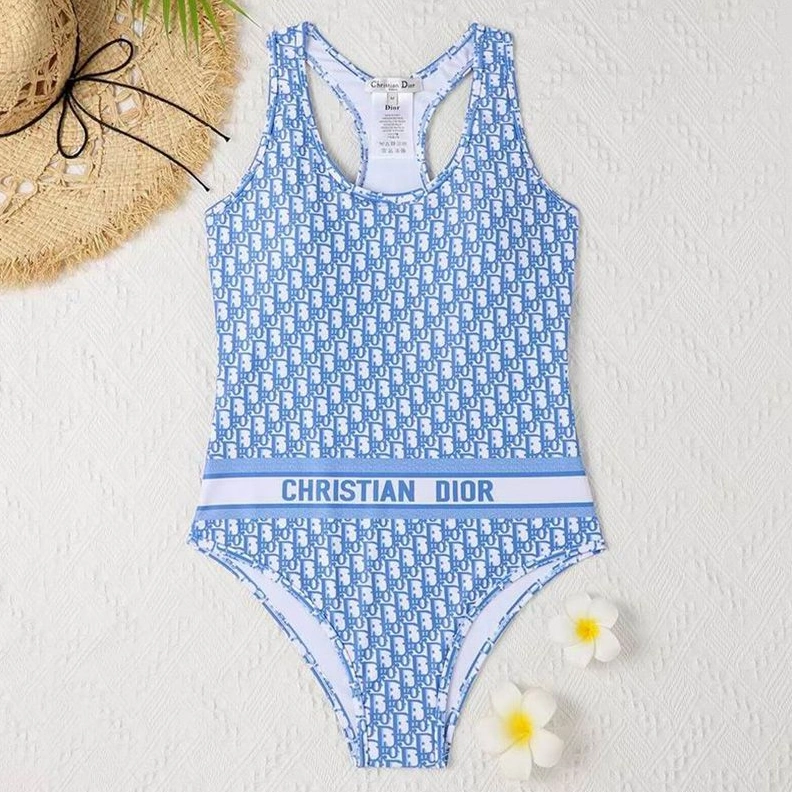 HighQuality 1083 Christian Dior Racerback Swimsuit Women Oblique Motif Lycra Sky Blue