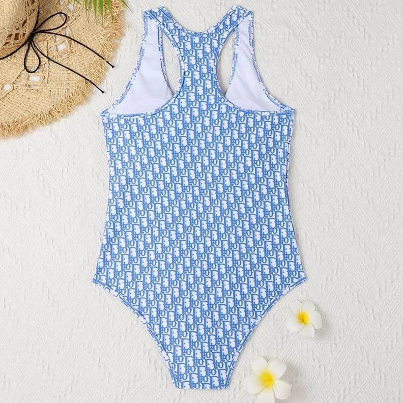 HighQuality 1083 Christian Dior Racerback Swimsuit Women Oblique Motif Lycra Sky Blue