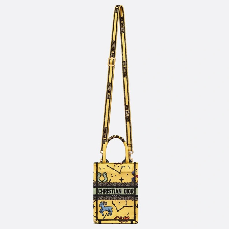HighQuality 2064 Mini Vertical Dior Book Tote with Strap In Pixel Zodiac Motif Canvas Yellow