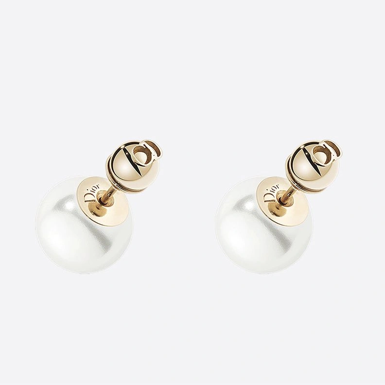 HighQuality 2099 Dior Tribales Earrings CD Metal and White Resin Pearls Gold