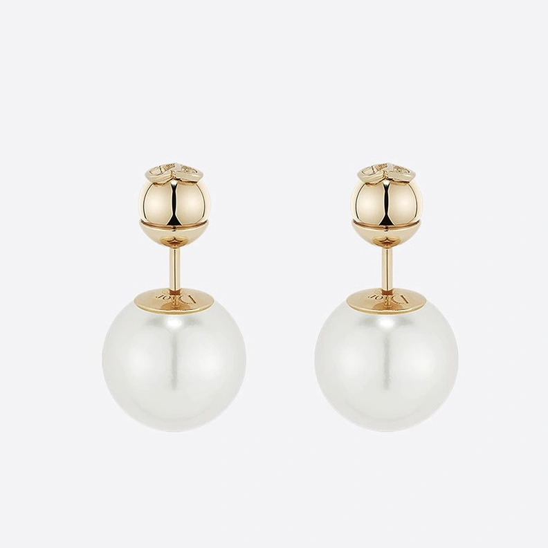 HighQuality 2099 Dior Tribales Earrings CD Metal and White Resin Pearls Gold