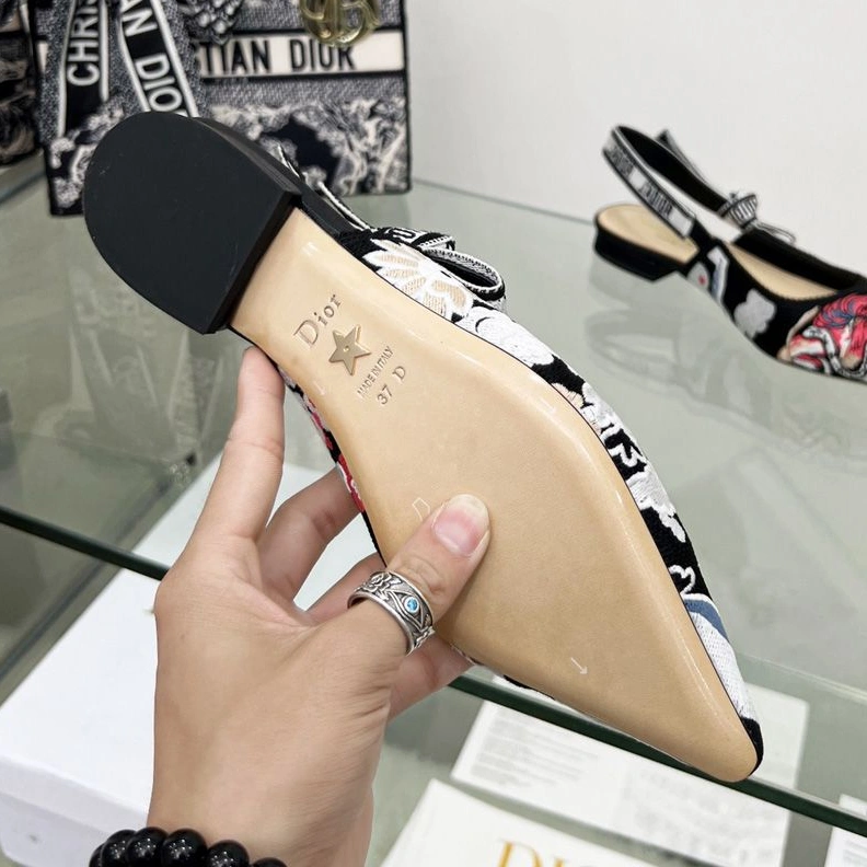 HighQuality 3671 J'Adior Slingback Pumps Women Toile de Jouy Pop Motif Canvas Black