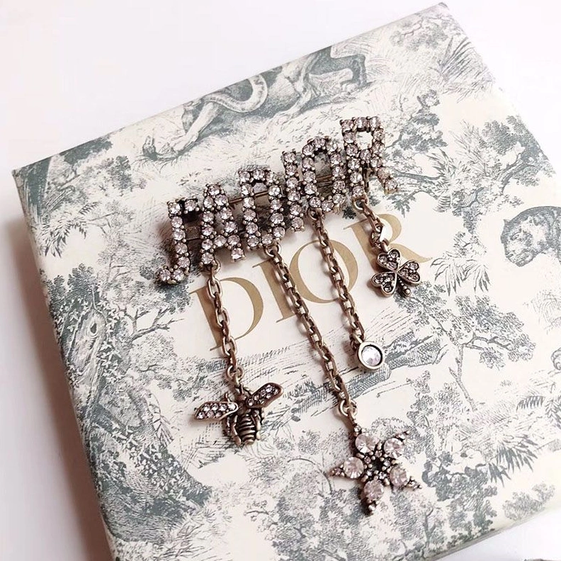HighQuality 400 J'Adior Brooch with Bee Star Clover White Crystals Silver