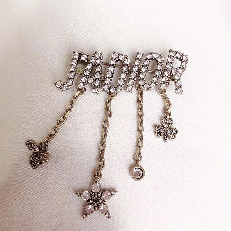HighQuality 400 J'Adior Brooch with Bee Star Clover White Crystals Silver