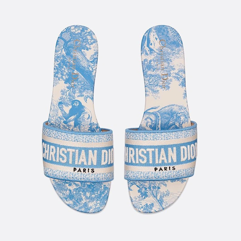 HighQuality 4212 Christian Dior Dway Slides Women Toile De Jouy Motif Canvas Sky Blue