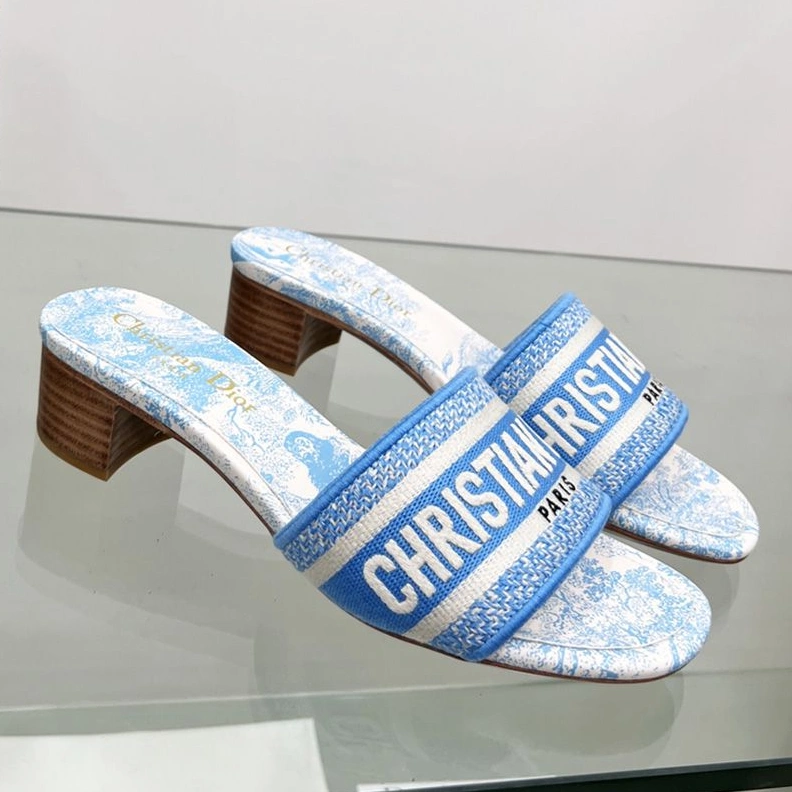 HighQuality 4212 Christian Dior Dway Slides Women Toile De Jouy Motif Canvas Sky Blue