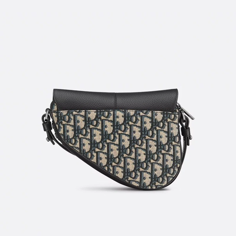 HighQuality 4495 Mini Dior Saddle Bag In Grained Calfskin and Oblique Motif Canvas Black Blue