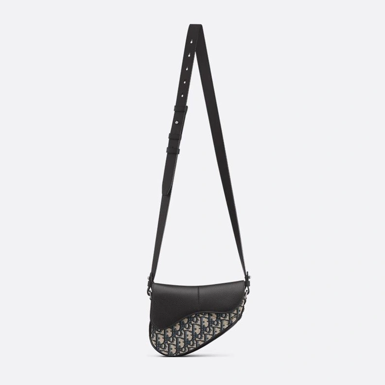 HighQuality 4495 Mini Dior Saddle Bag In Grained Calfskin and Oblique Motif Canvas Black Blue