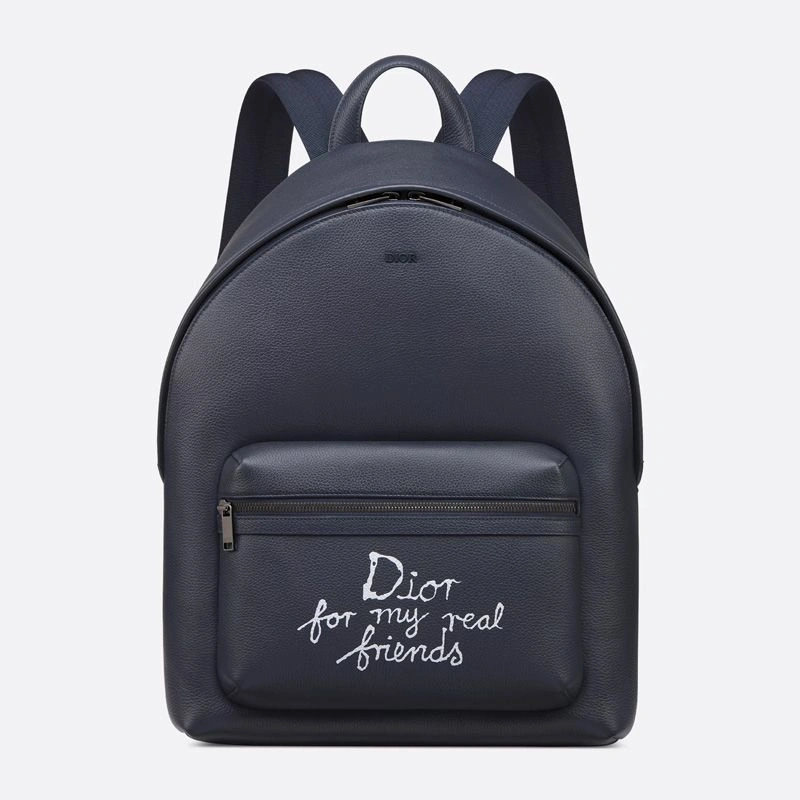 HighQuality 4683 Dior Rider 2.0 Zipped Backpack In Grained Calfskin with White Print Navy Blue Affordable