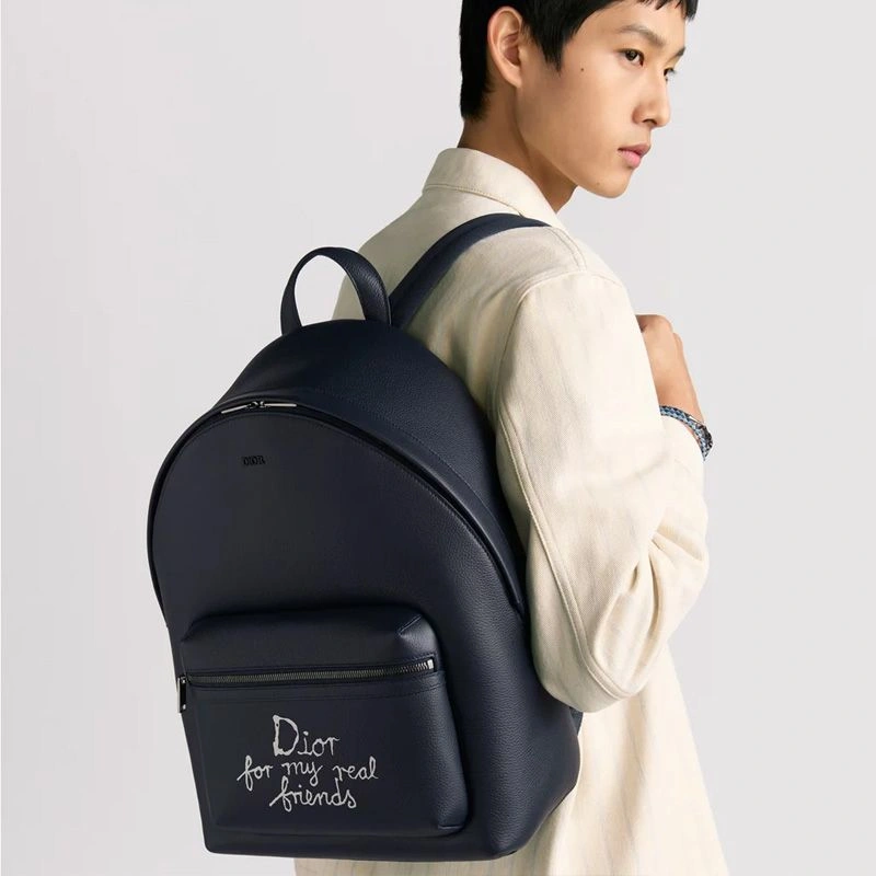 HighQuality 4683 Dior Rider 2.0 Zipped Backpack In Grained Calfskin with White Print Navy Blue Affordable