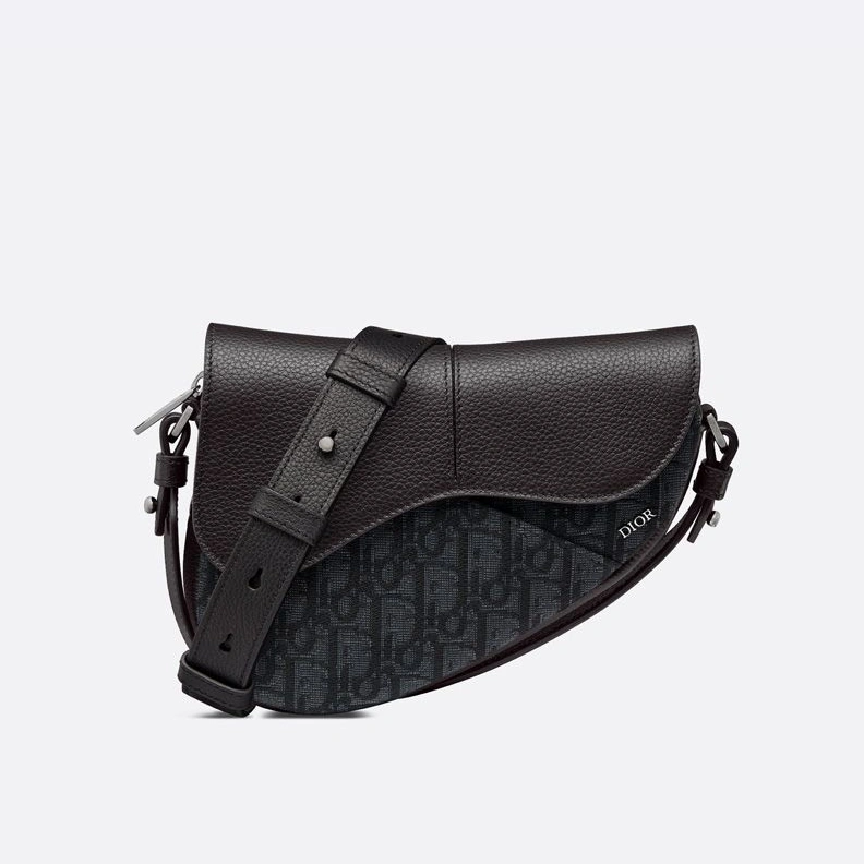 HighQuality 469 Mini Dior Saddle Bag In Grained Calfskin and Oblique Motif Canvas Black