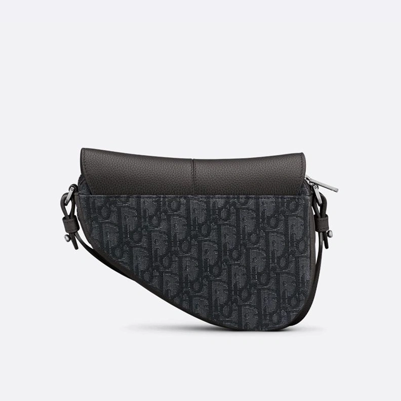 HighQuality 469 Mini Dior Saddle Bag In Grained Calfskin and Oblique Motif Canvas Black