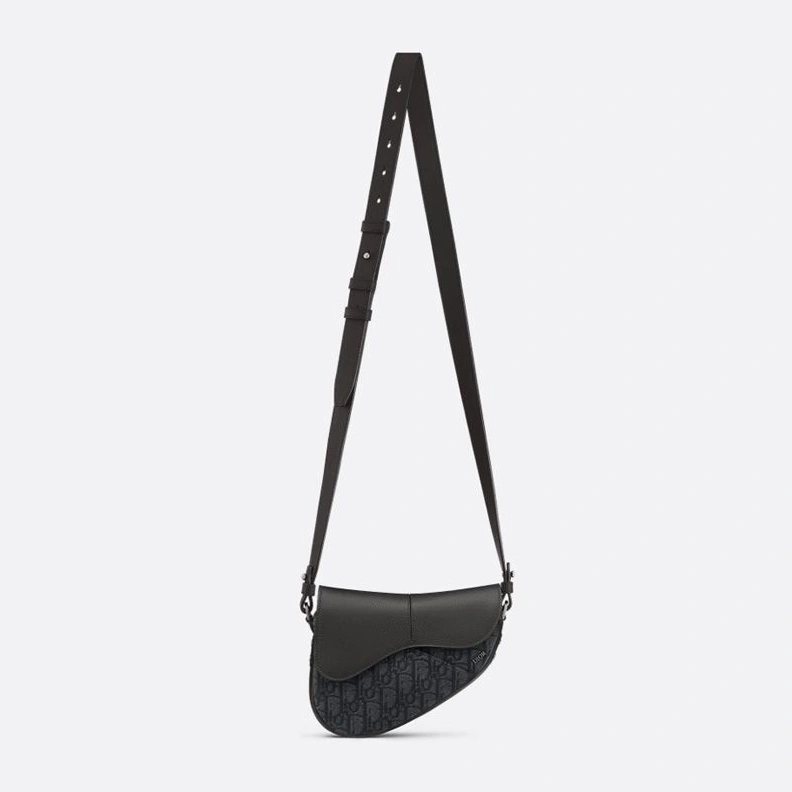 HighQuality 469 Mini Dior Saddle Bag In Grained Calfskin and Oblique Motif Canvas Black