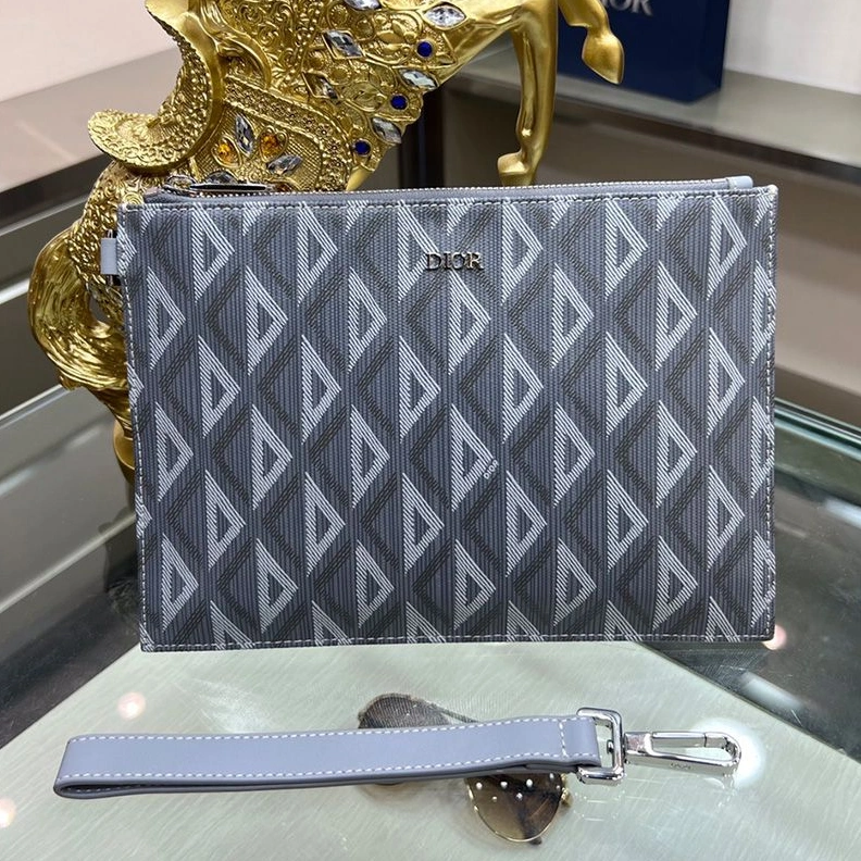 HighQuality 4904 Dior A5 Pouch In CD Diamond Canvas Grey