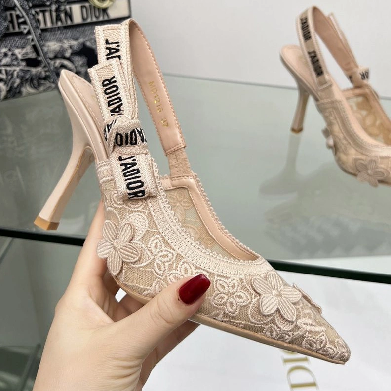 HighQuality 6217 J'Adior Slingback Pumps Women 3D D-lace Motif Transparent Mesh Khaki