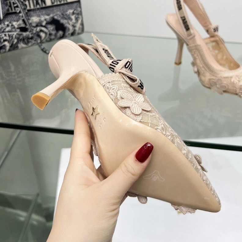 HighQuality 6217 J'Adior Slingback Pumps Women 3D D-lace Motif Transparent Mesh Khaki