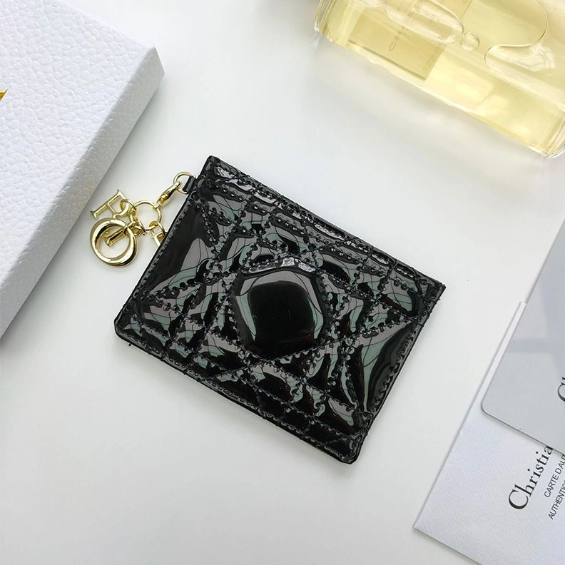HighQuality 6559 Lady Dior Card Holder Patent Cannage Calfskin Black