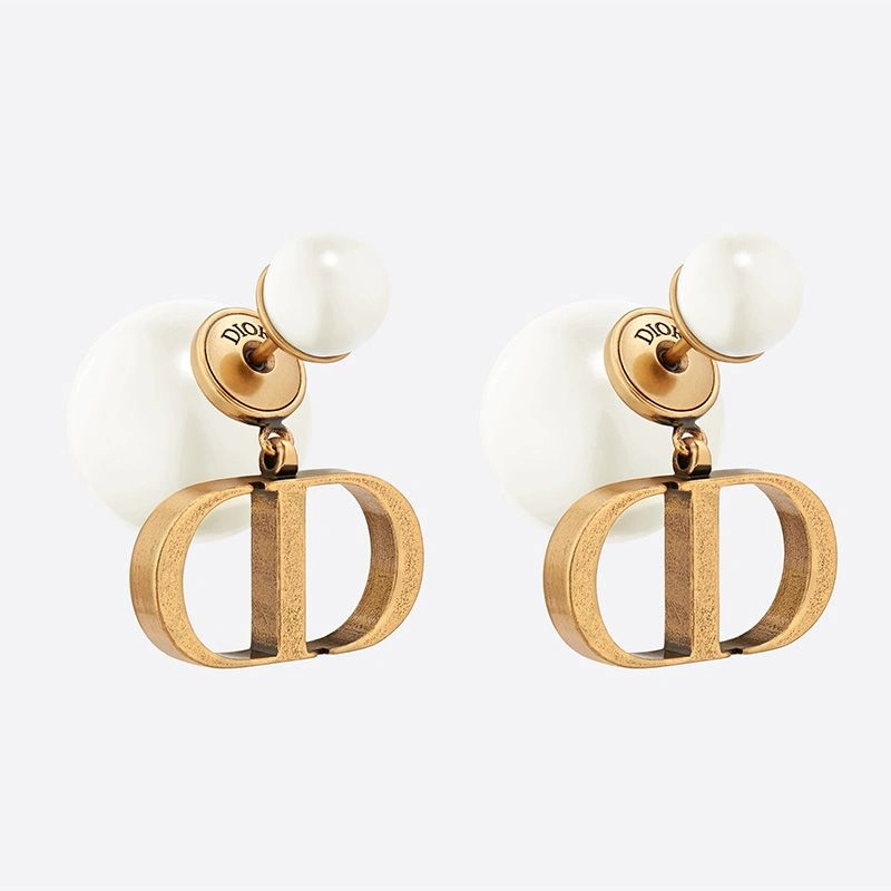 HighQuality 6643 Dior Tribales Earrings Antique CD and White Resin Pearls Gold