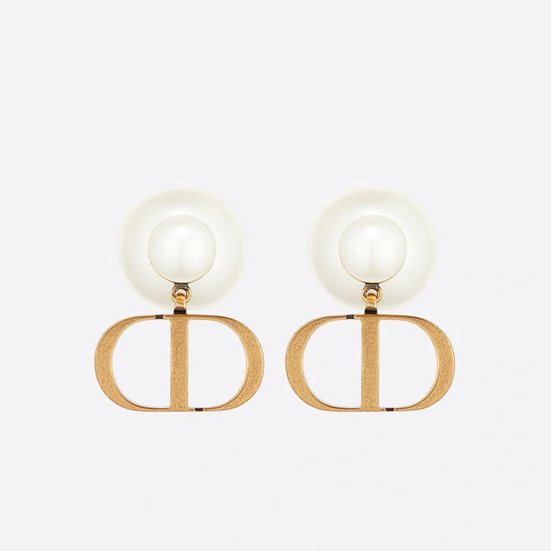 HighQuality 6643 Dior Tribales Earrings Antique CD and White Resin Pearls Gold