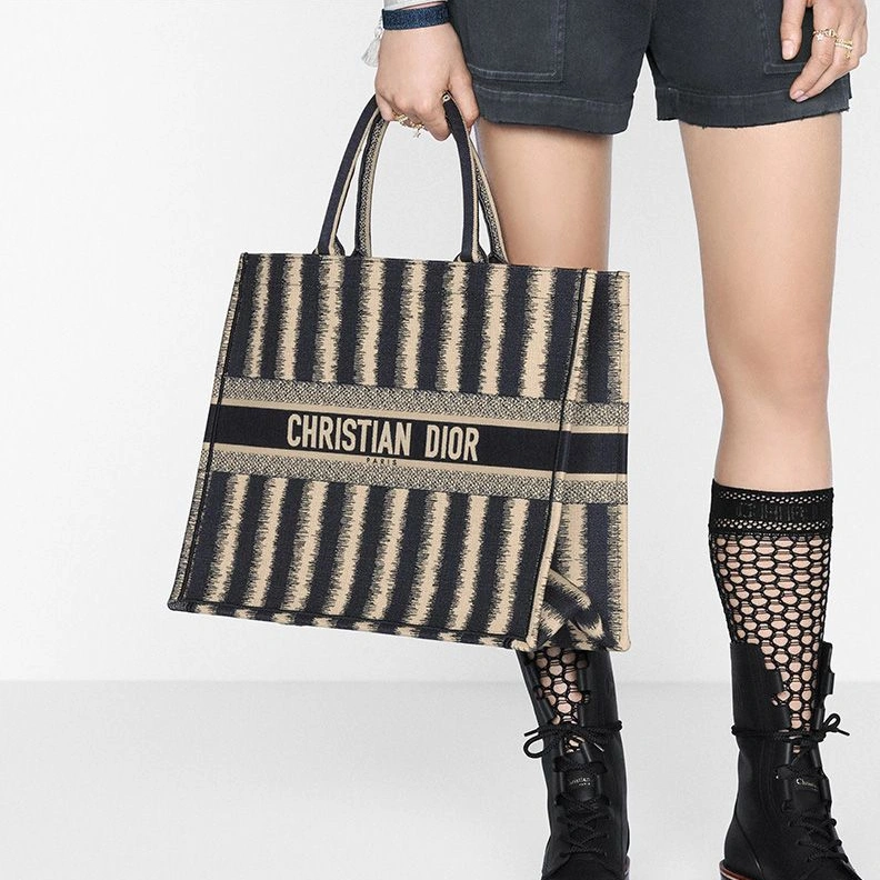 HighQuality 6660 Dior Book Tote D-Stripes Motif Canvas Blue