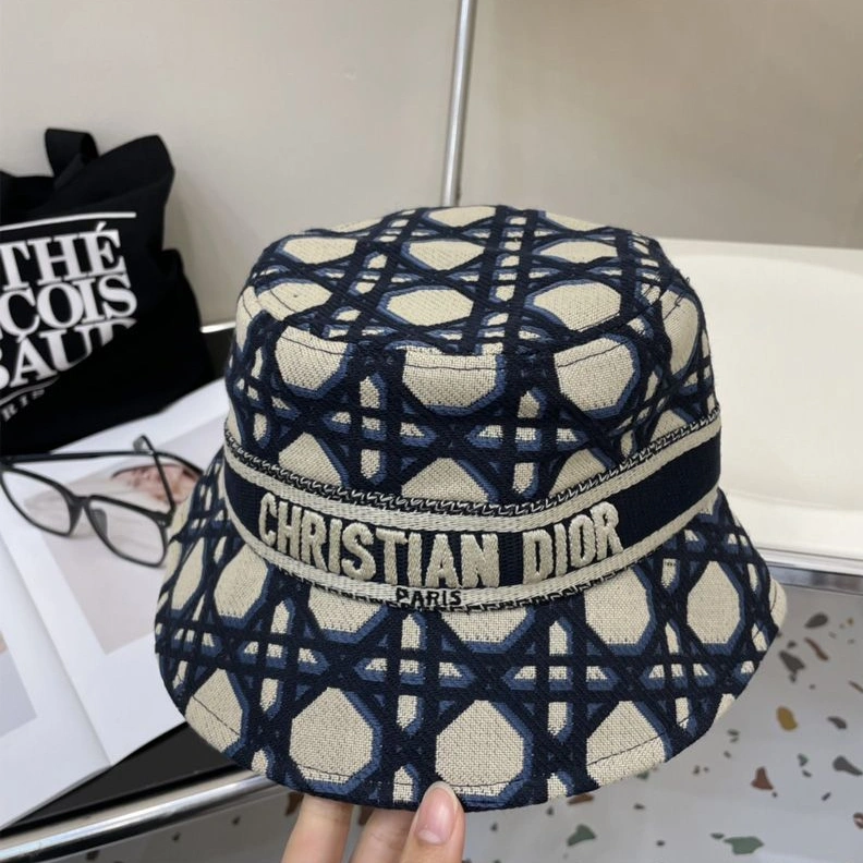 HighQuality 6726 Christian Dior Bucket Hat In Macrocannage Motif Cotton Blue