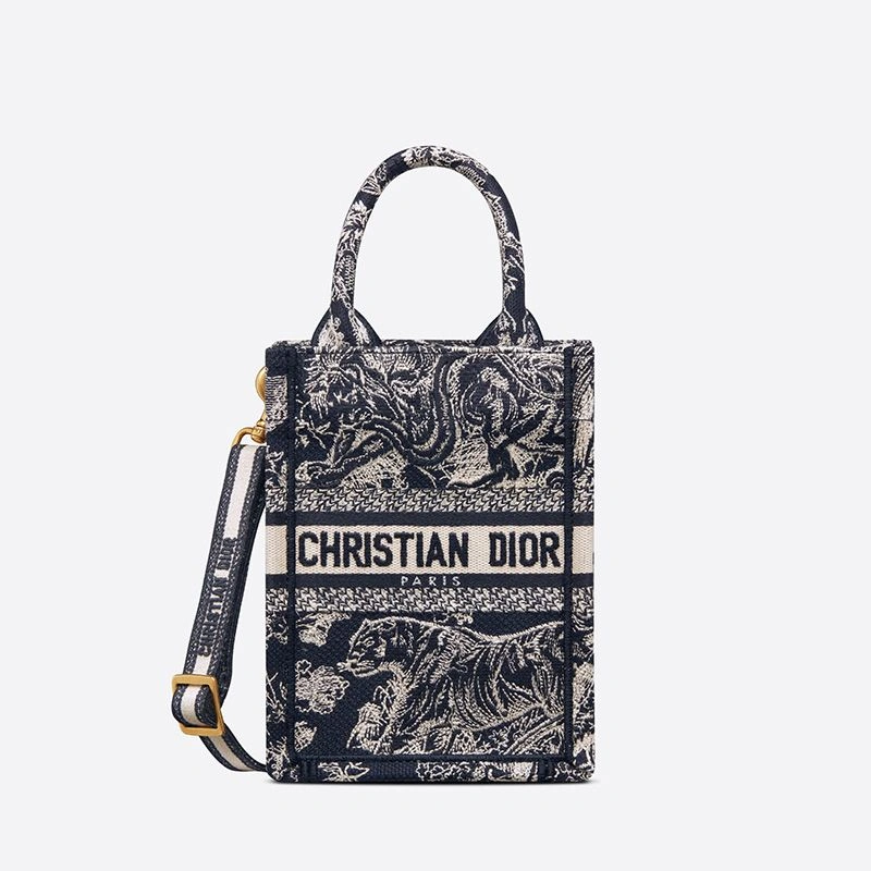 HighQuality 7267 Mini Vertical Dior Book Tote with Strap In Toile De Jouy Motif Canvas Navy Blue