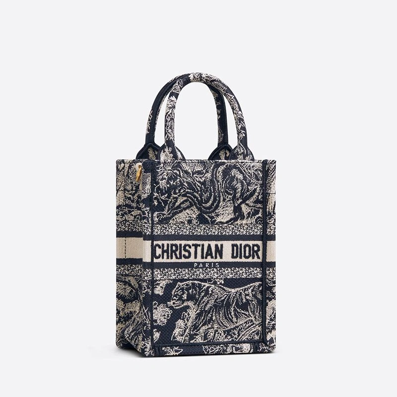 HighQuality 7267 Mini Vertical Dior Book Tote with Strap In Toile De Jouy Motif Canvas Navy Blue