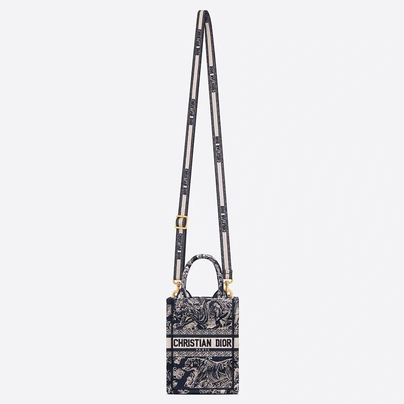 HighQuality 7267 Mini Vertical Dior Book Tote with Strap In Toile De Jouy Motif Canvas Navy Blue