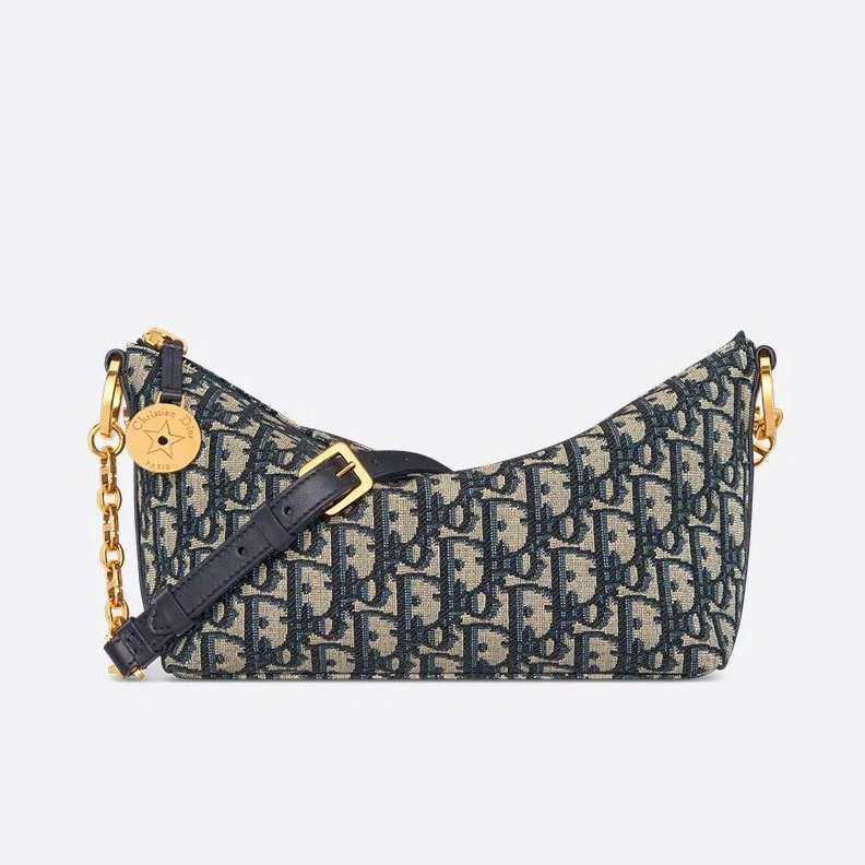 HighQuality 7468 Diorstar Hobo Bag with Chain In Oblique Motif Canvas Blue